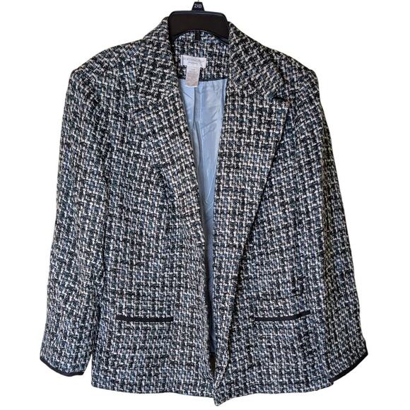 Worthington Blue, Black, White Tweed Lined Women's Blazer Coat - Size 20W - Picture 1 of 8